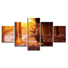 HD spray painting wall painting 5 pieces forest elk paints pictures canvas home decorations painting mural
