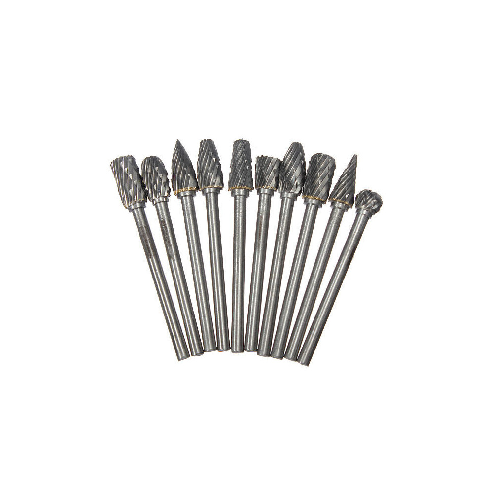 10Pcs Tungsten Carbide Burr 3Mm Rotary Cutter Files Set 840079087171
