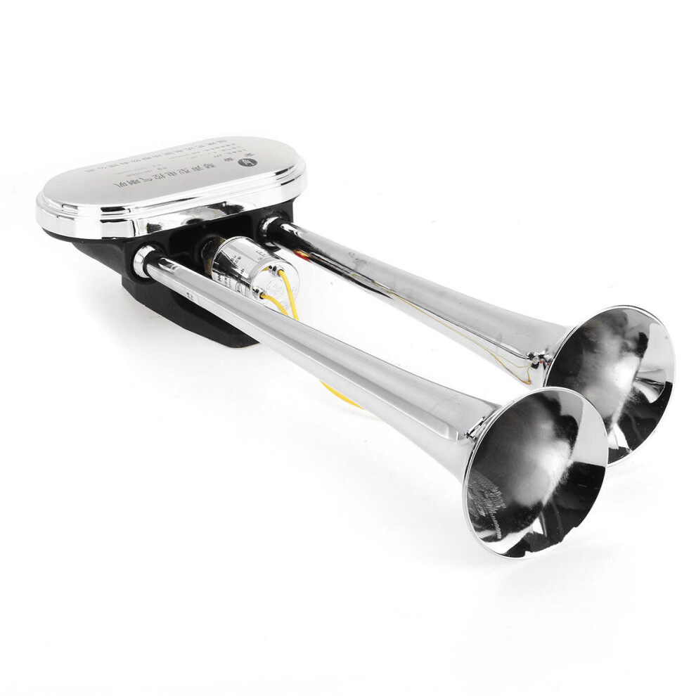 24V Dual Trumpet Air Horn Chrome Compressor Auto For Car Truck Train Boat 4191026508017