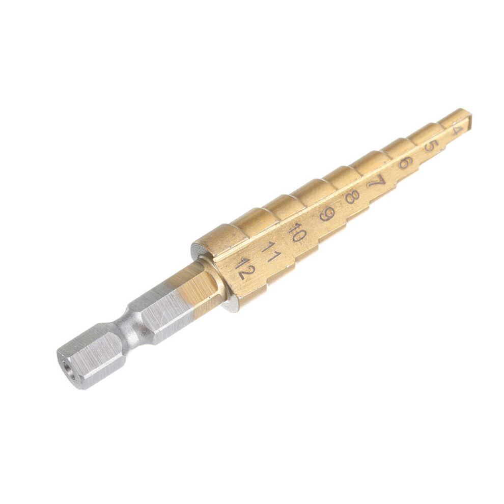 4-12Mm Hex Shank Hss Titanium Coated Step Drill Bit Cone Drill Hole Cutter 869692631912