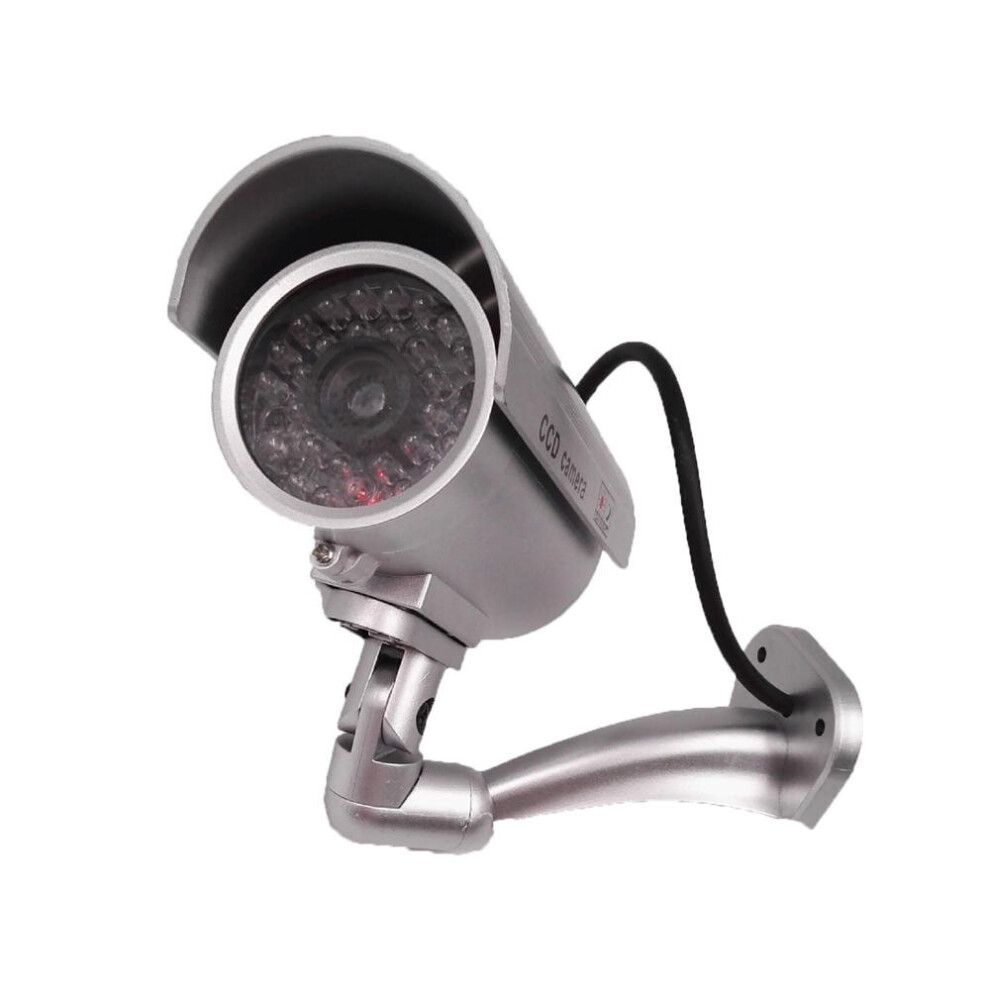 Waterproof Dummy Cctv Ccd Bullet Camera With Flashing Led Light Outdoor Fake Simulation Camera Silver 4151093612697