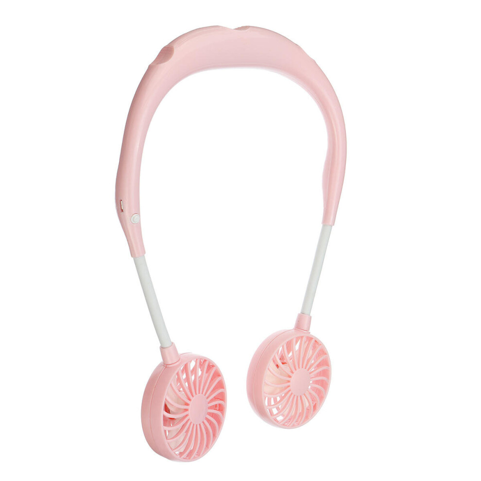 Portable Usb Fan Rechargeable Neckband Lazy Neck Hanging Dual Cooling Mini Fans\T Color Pink 5202984960171