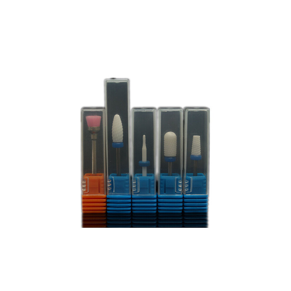 5pcs Ceramic Nail Drill Bit Set Smooth Tapered Brush Rotary File Cuticle Manicure Pedicure Salon Kit