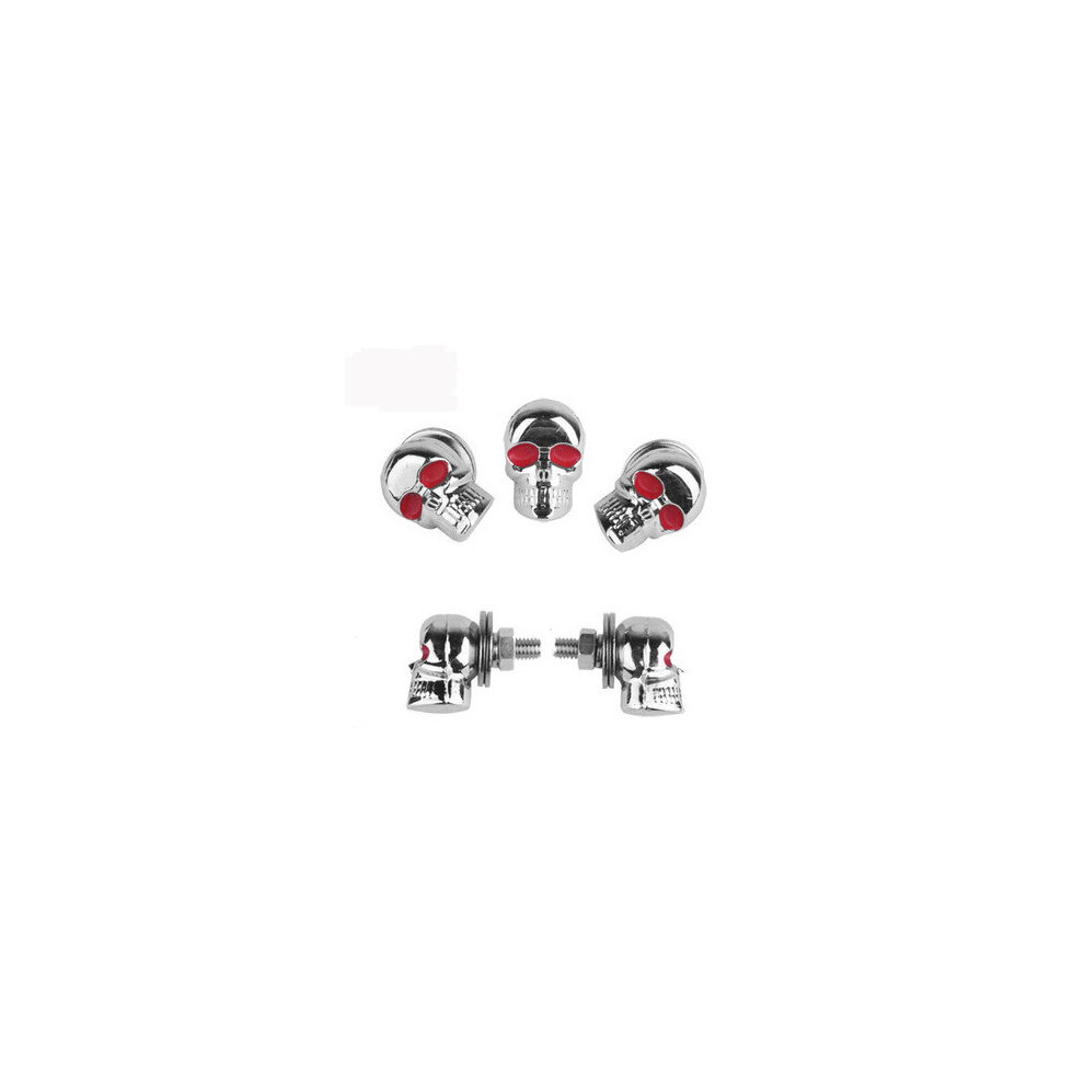 10X Chrome Skull License Plate Frame Screws Bolts Kit Silver 840079315106