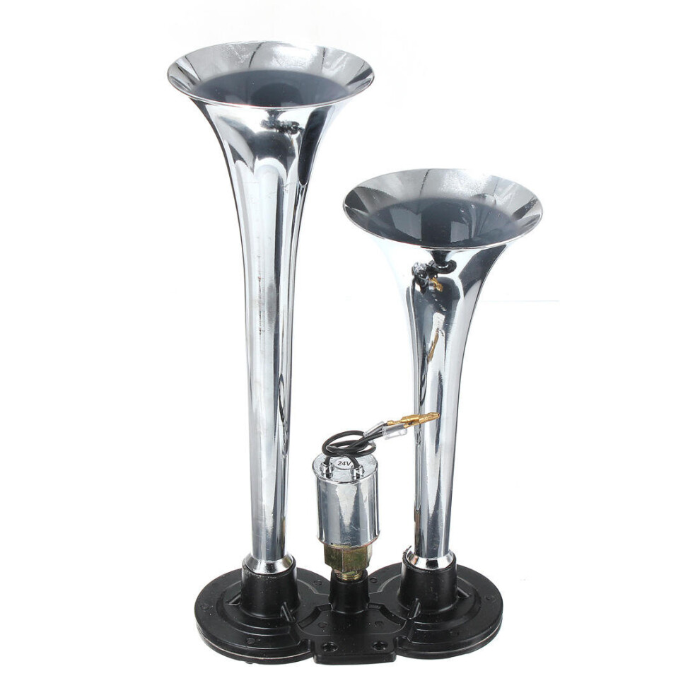 24V 135Db Super Loud Dual Trumpet Air Horn For Truck Car Mega Train Chrome 4191026515343