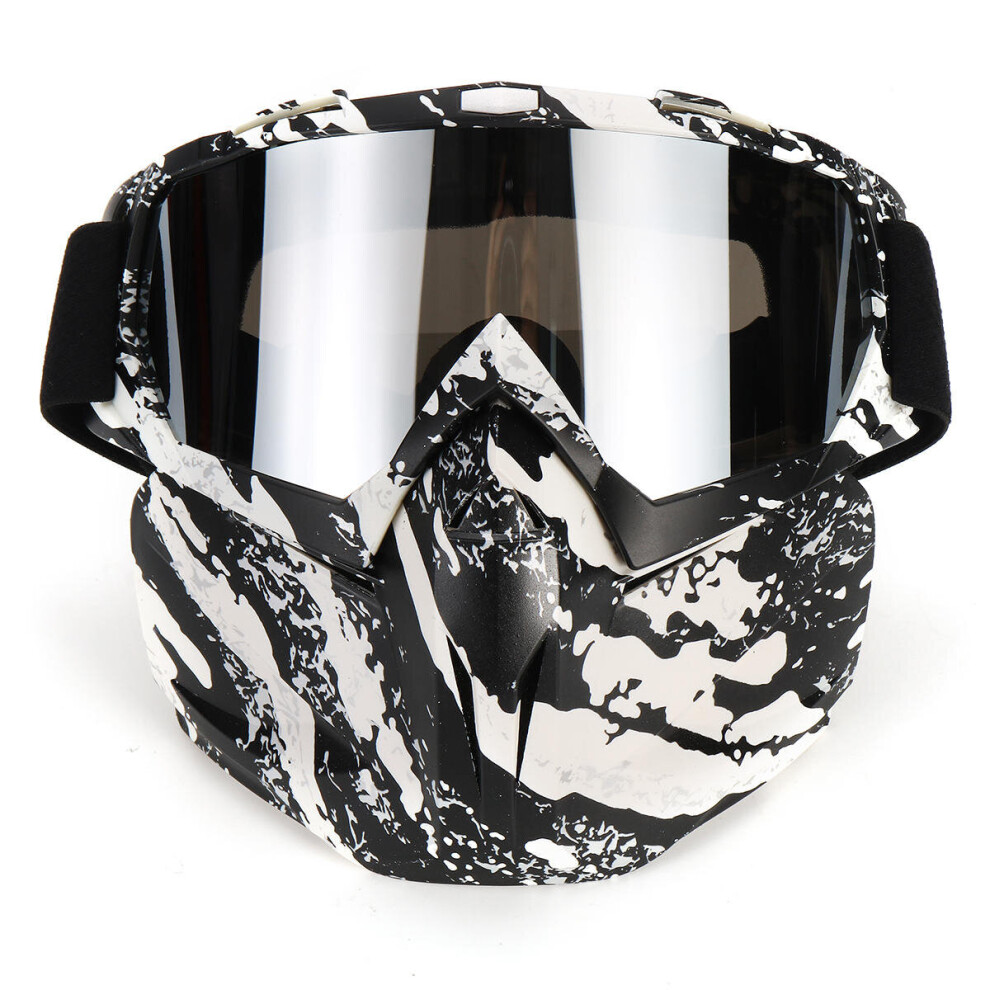 Windproof Ski Motorcycle Motocross Full Face Mask Goggles Uv Protect Detachable Whiteblack Color 5202984943785