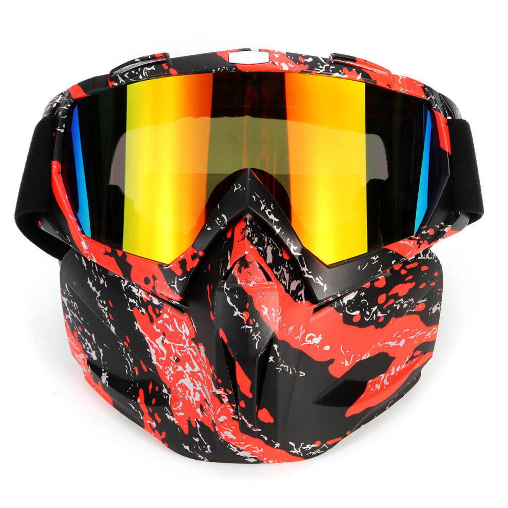 Windproof Ski Motorcycle Motocross Full Face Mask Goggles Uv Protect Detachable Redblack Color 5202984943778