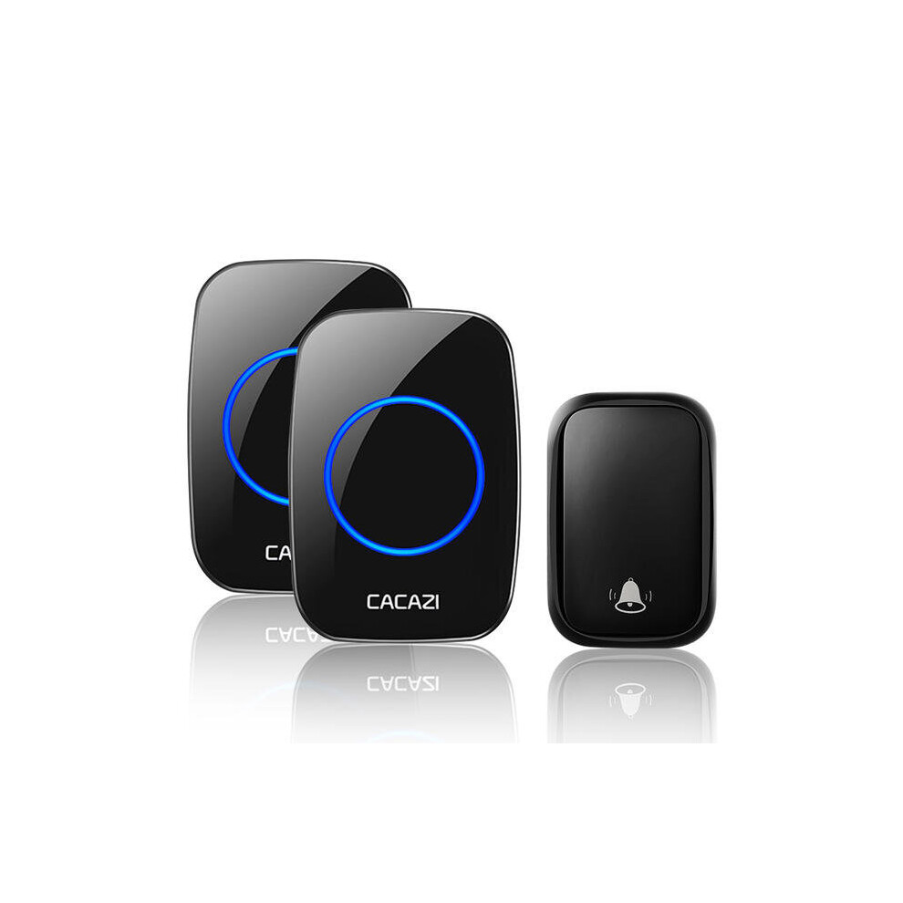 FA58 Wireless Waterproof Self-powered Doorbell No Battery Required 1 Transmitter 2 Receiver Home Ring Bell BLACK