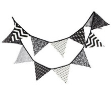 Black and White Cotton Fabric Bunting Flags Banner Baby Shower Outdoor Tent Decoration Shooting Tool