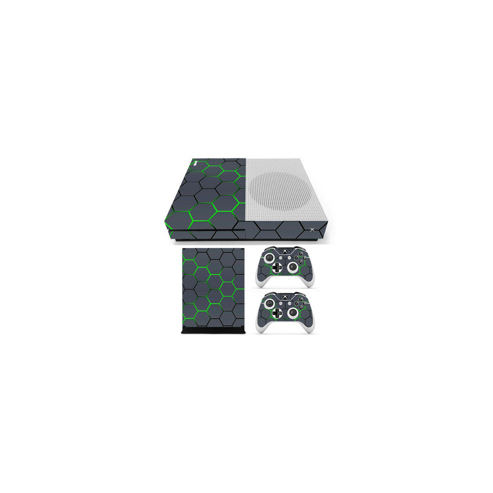 Grid Vinyl Decal Skin Stickers Cover For Xbox One S Game Console&2 Controllers Green 4151093610044