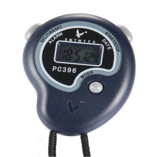 Hand-held 5 Digit Single Row 2 Memories LCD Digital Stopwatch with Whistle