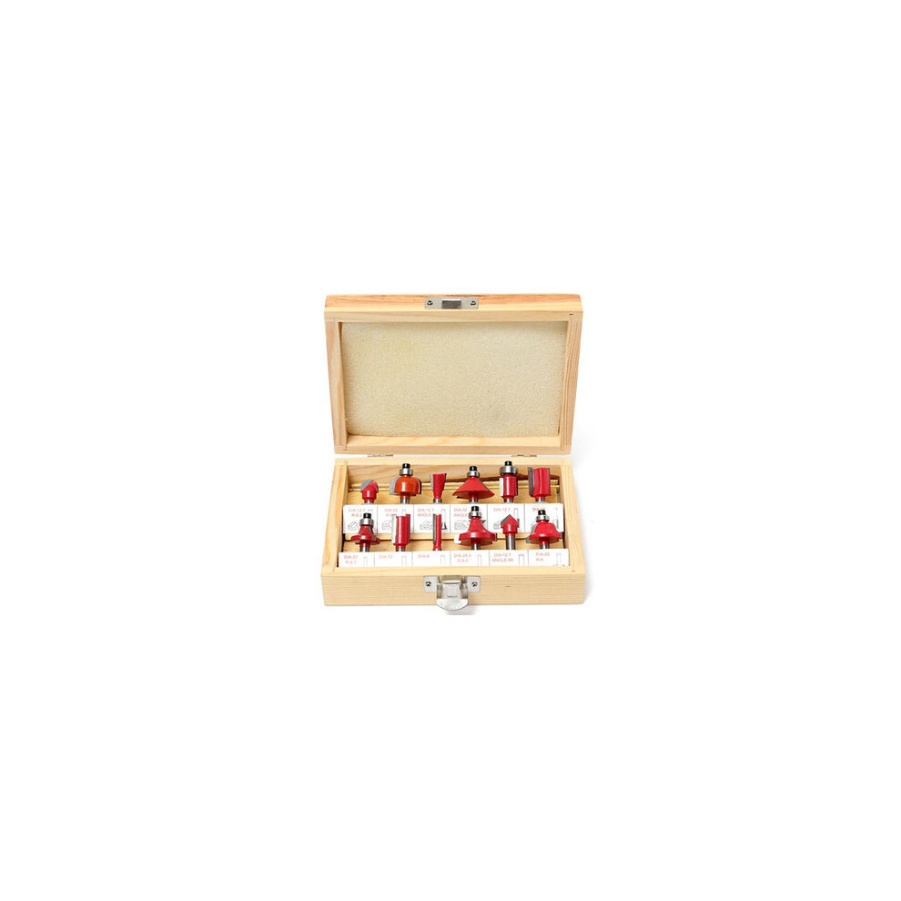 12Pcs 1/4 Inch Shank Tungsten Carbide Router Bit Set Woodworking Cutter With Wood Case 869692698281
