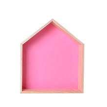 Wooden House Shape Wall Hanging Shelf Toy Storage Rack Home Decorations PINK COLOUR