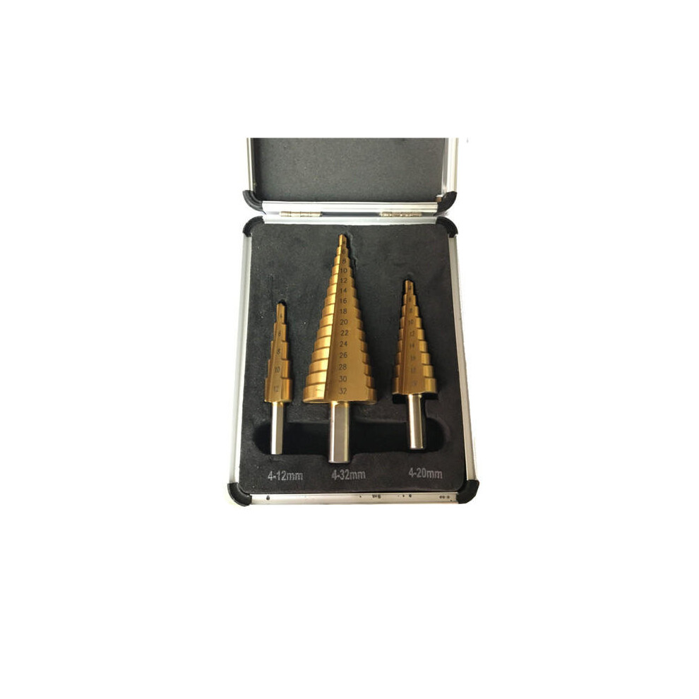 3Pcs Titanium Coated Hss Step Cone Drill Bit Hole Cutter 4-12/20/32Mm 6901722567311
