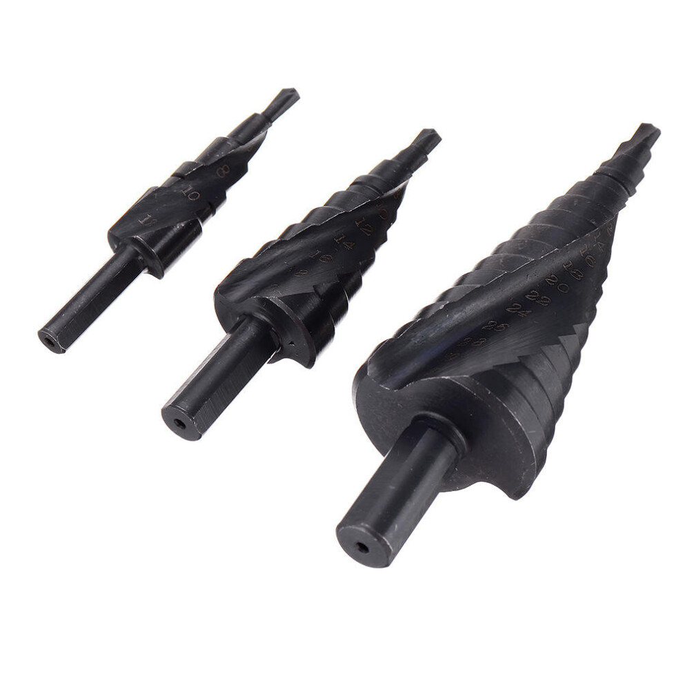 3Pcs 4-32/20/12Mm Nitrided Black Spiral Grooved Step Drill Bit With Automatic Center Pin Punch 6901722567427