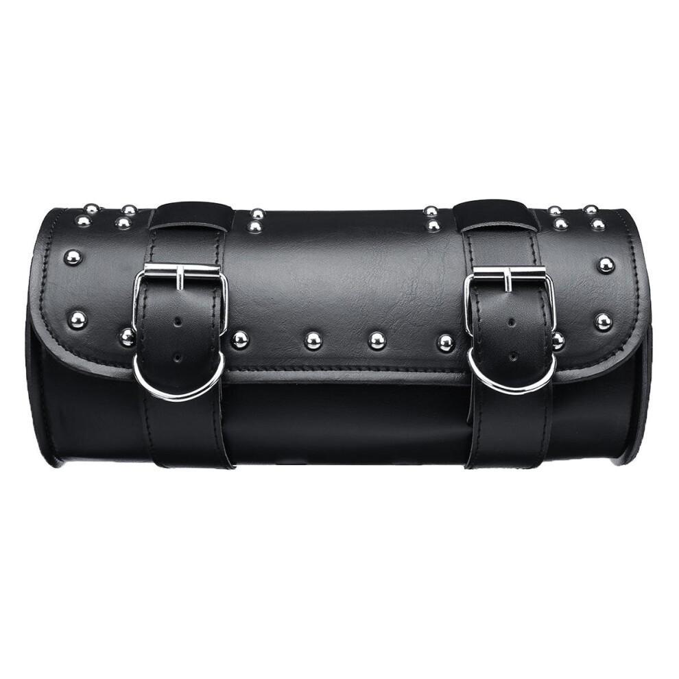 Motorcycle Pu Leather Tool Bag Front Fork Handlebar Saddlebags Roll Barrel Style Black 8651946789768