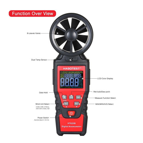 HT625B Digital Anemometer Handheld Wind Speed Meter Gauge for Measuring Wind Speed and Data Hold Function 1