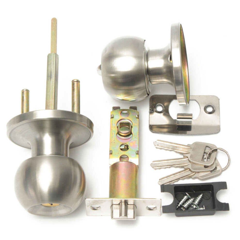 Stainless Steel Bathroom Round Door Knobs Set Handle Entrance Lock With Key 4151093607297