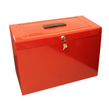Cathedral Foolscap Portable Metal File Box, Red HORD