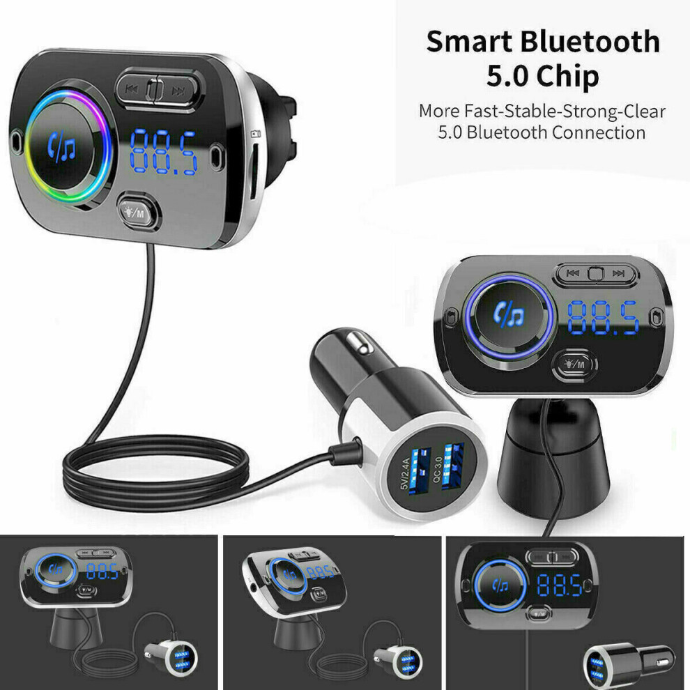 Dual Usb Fast Charger Bluetooth Car Fm Transmitter Mp3 Player Aux Handsfree Uk 795802781218
