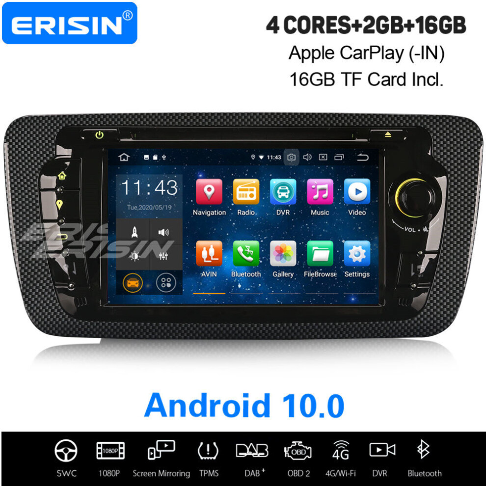 Android 10.0 Car Stereo Dab+ Sat Nav Wifi Dvr Carplay Obd2 Tpms Bluetooth Head Unit For Seat Ibiza 737655204636