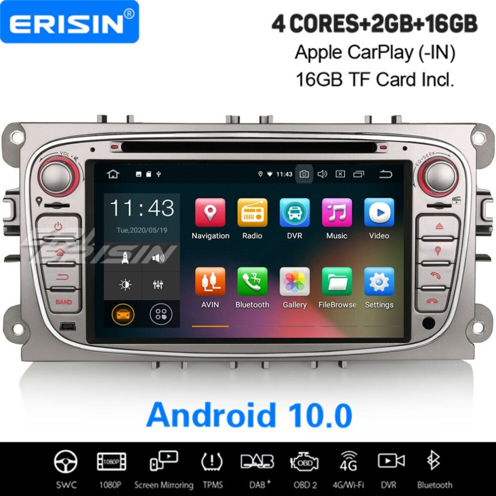 Android 10.0 Car Stereo DAB+ Sat Nav Bluetooth CarPlay For Ford Mondeo Focus S/C-Max Galaxy