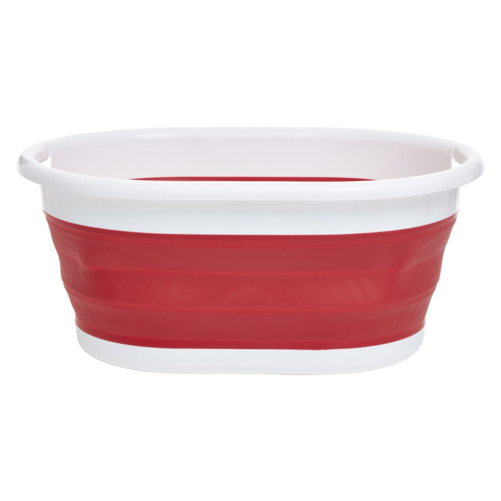 Premier Housewares Compact Collapsible And Laundry Basket, Durable Laundry Basket, Ergonomic Foldable Laundry Basket Red/White