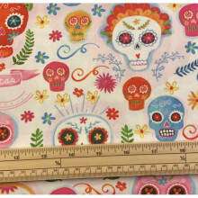 Fat Quarter Rainbow Sugar Skulls Blush On White 100% Cotton Quilting Fabric
