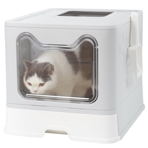 Bingopaw Großes Katzenklo mit Schublade Geschlossene Katzentoilette für den oberen oder vorderen Eingang