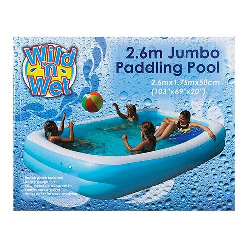 2.6m x 1.75m Jumbo Rectangular Inflatable Garden Paddling Water Pool