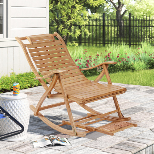 Chaise longue pliante en bambou avec massage Repose-pieds 2