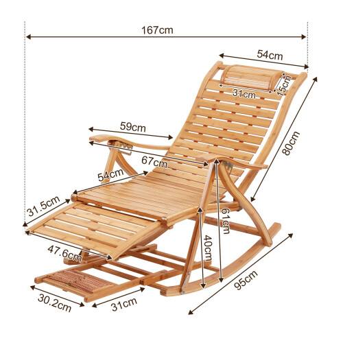 Chaise longue pliante en bambou avec massage Repose-pieds 1