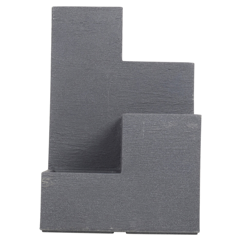(Dark Grey) Cubed 4 Tiered Plastic Planter Ribbed Effect Pot