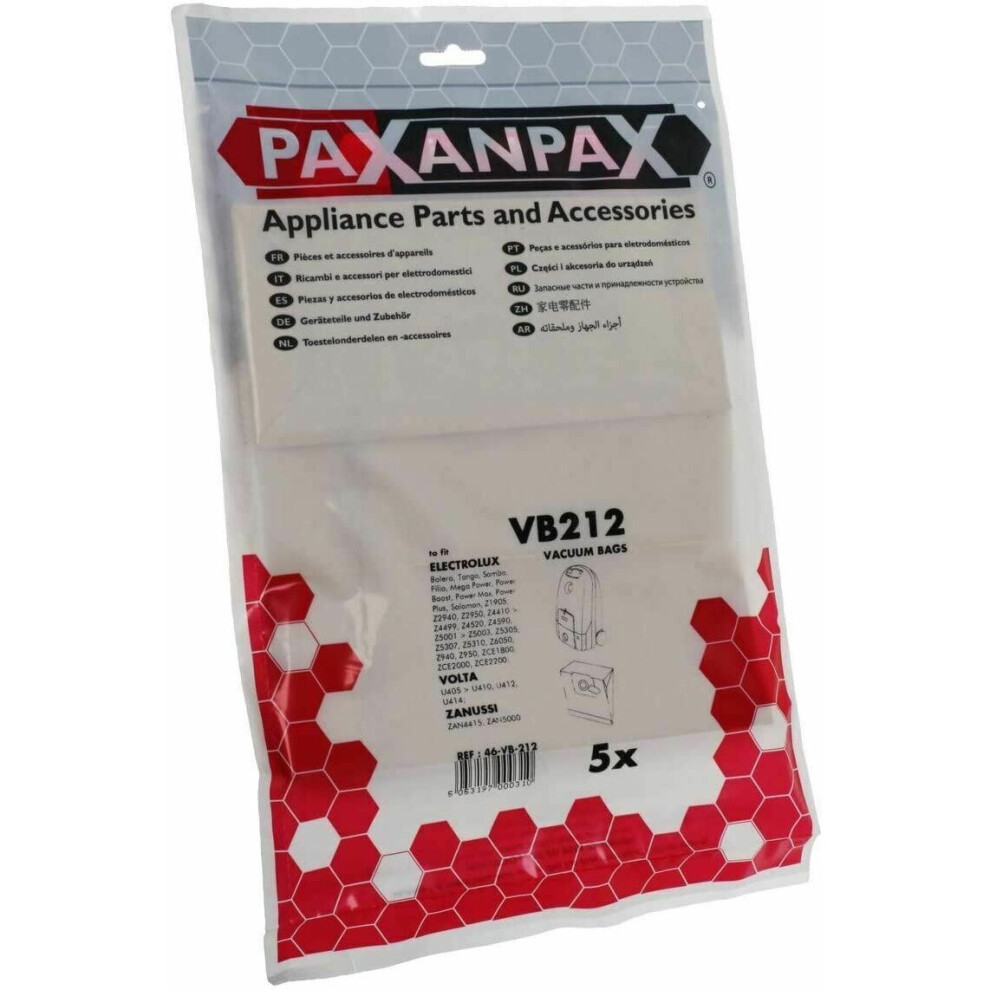 Paxanpax Vb212 5 Pack Of Vacuum Cleaner Bags