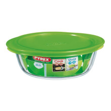 Pyrex 1L Microwave Safe Round Glass Dish with Vented Lid, BPA-Free, Leak-Proof & Dishwasher Safe, Green (Code 208P000/7046)