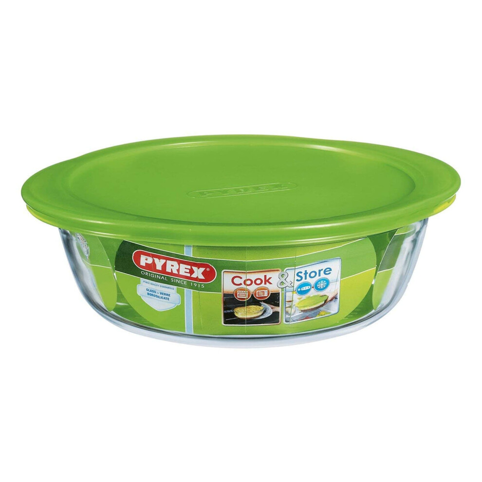 Pyrex Microwave Safe Classic Round Glass Dish With Vented Lid 2.3L