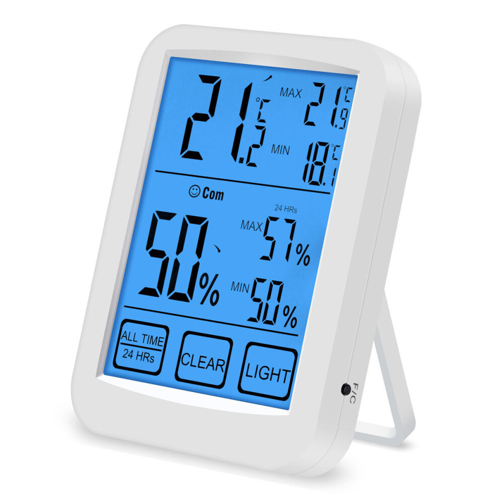 Digital Touch Screen Indoor Thermometer Hygrometer Temp Humidity Meter Light