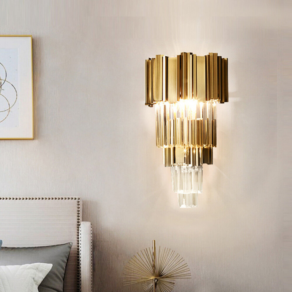 (2618-W2) Clear and Gold Postmodern Chandelier Wall Light Genuine K9 Crystal Metal Body