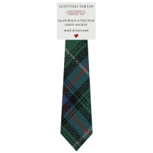 Boys All Wool Tie Woven And Made in Scotland in MacDonald Of The Isles Green Ancient Tartan