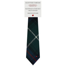 Boys All Wool Tie Woven And Made in Scotland in MacDonald Of The Isles Green Modern Tartan