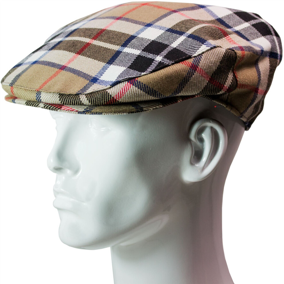 (Small) Flat Cap Mens Pure Wool Thomson Camel Modern Tartan Scottish Tweed Casual Golf Hat