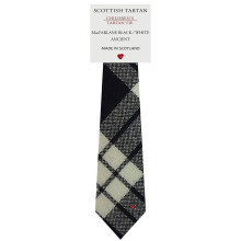 Boys All Wool Tie Woven And Made in Scotland in MacFarlane Black and White Ancient Tartan
