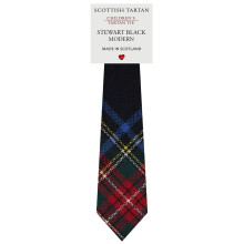 Boys All Wool Tie Woven And Made in Scotland in Stewart Black Modern Tartan