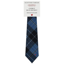 Boys All Wool Tie Woven And Made in Scotland in Clergy Blue Ancient Tartan