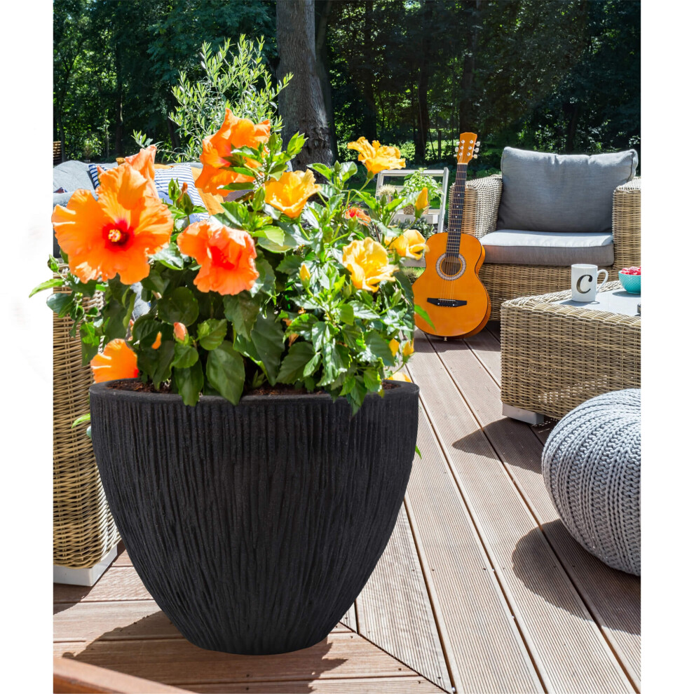 (Large Anthracite Round Pot) GEEZY Large Plastic Planter Plant Flower Pot Indoor Outdoor Garden Patio