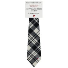Boys All Wool Tie Woven And Made in Scotland in Scott Black and White Ancient Tartan
