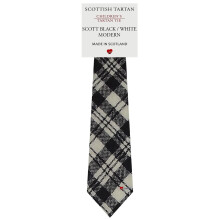 Boys All Wool Tie Woven And Made in Scotland in Scott Black and White Modern Tartan