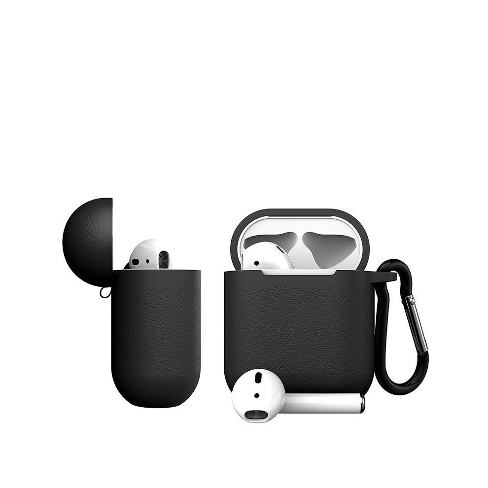 2PCS Luxury Portable PU Leather Wireless bluetooth Earphone Storage Cover with Anti-lost rope & Keychain for Apple Airpods 1/2 BLACK COLOR-image-OPC-P79FTTM-NEW