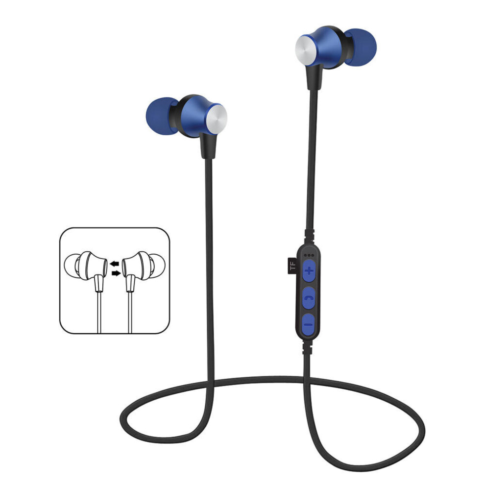 T2 Tooth Earphone Magnetic Adsorption Heavy Bass Tf Card Sports Headphone Earbuds Color Blue 840079102379