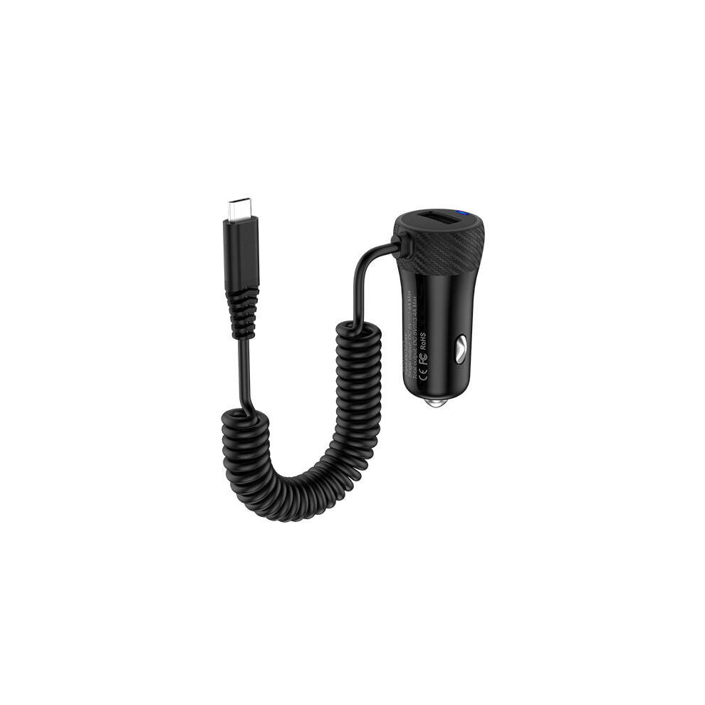 Micro Usb And Type-C With Spring Cable Car Charger For Samsung Xiaomi Huawei Light 840079112316
